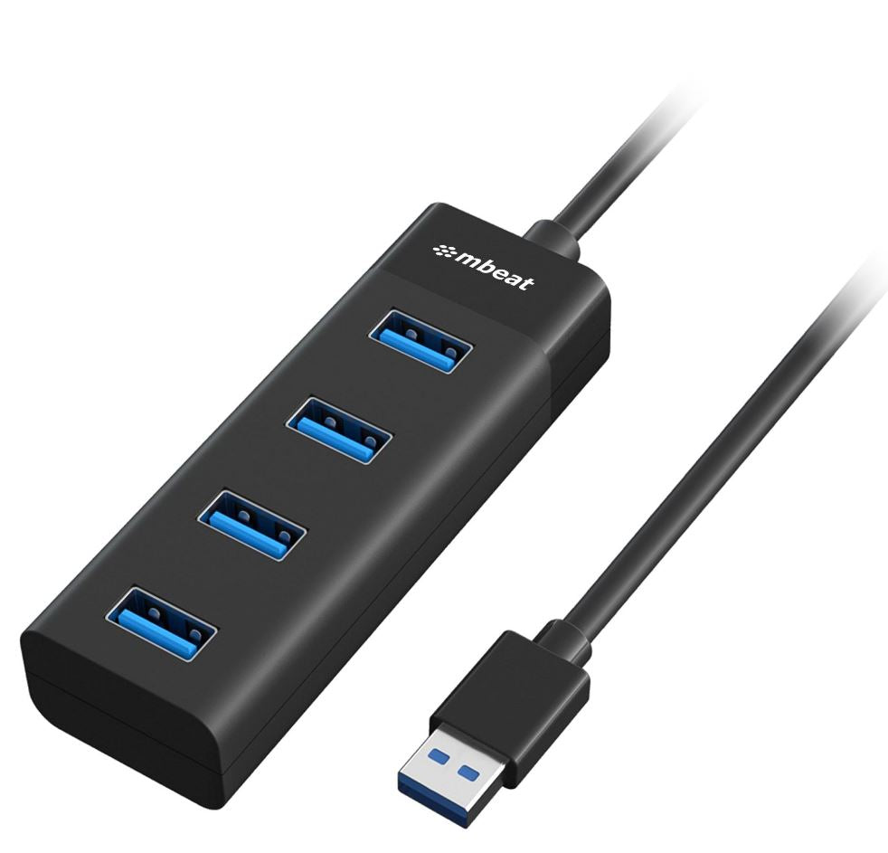 mbeat® 4-Port USB 3.0 Hub - Black USB 3.0 transfer speeds up to 5Gbps. Plug-and-play Compact and lightweight Weight: 37g - Image 1