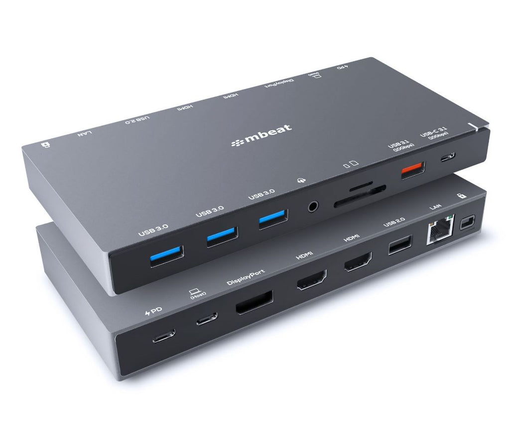 mbeat® 15-in-1 Triple Display USB-C Docking Station 2x HDMI 1x DP 1x 100W PD 3.0 1x USB-C 3.1 Gen2 3x USB 3.0 1x USB 3.1 Gen2 MicroSD/SD Card 1x 1Gb - Image 1