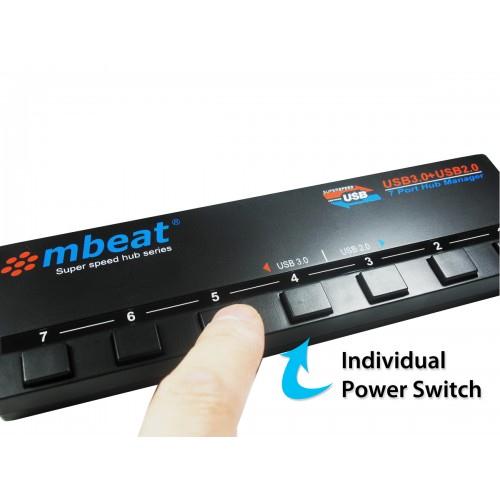 mbeat® 7-Port USB 3.0 & USB 2.0 Powered Hub Manager with Switches - 4x USB 3.0 with 5Gbps/3x USB 2.0 with 2.4Ghz(480Mbps)/Super Fast Hub Weight: 129g - Image 3
