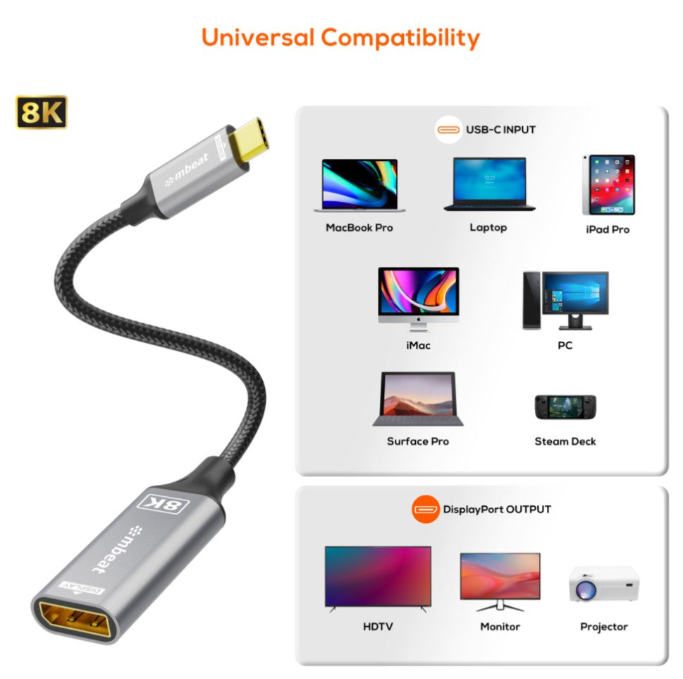 (LS) mbeat® Tough Link 8K USB-C to DP Adapter - Space Grey USB-C (male) to DisplayPort (female) Up to 32.4Gbps - Image 3