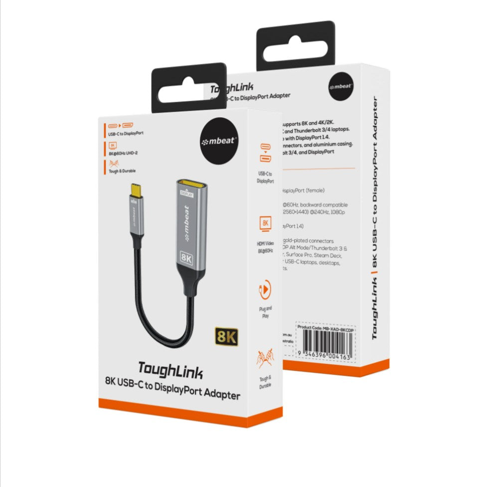 (LS) mbeat® Tough Link 8K USB-C to DP Adapter - Space Grey USB-C (male) to DisplayPort (female) Up to 32.4Gbps - Image 4