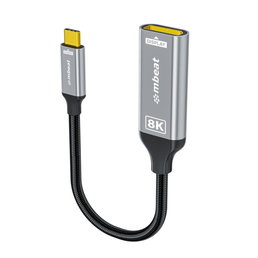 mbeat® Tough Link 8K USB-C to DP Adapter - Space Grey USB-C (male) to DisplayPort (female) Up to 32.4Gbps - Image 1