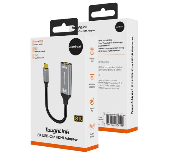 mbeat® Tough Link 8K USB-C to HDMI Adapter - Space Grey Up to 48Gbps (HDMI 2.1) Up to 8K (7680 x 4320) @60Hz