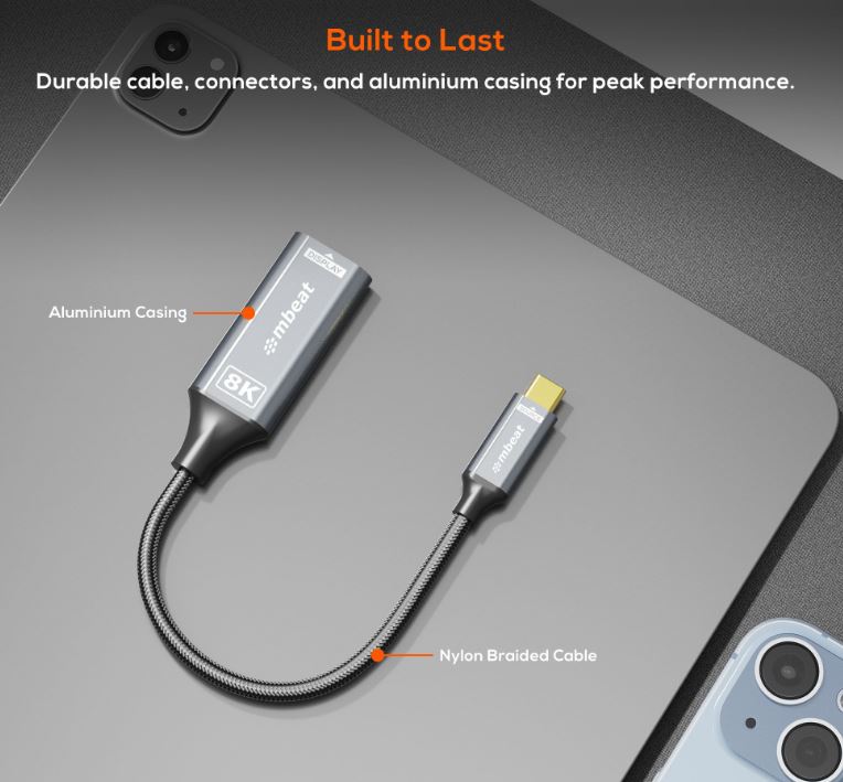 mbeat® Tough Link 8K USB-C to HDMI Adapter - Space Grey Up to 48Gbps (HDMI 2.1) Up to 8K (7680 x 4320) @60Hz - Image 4