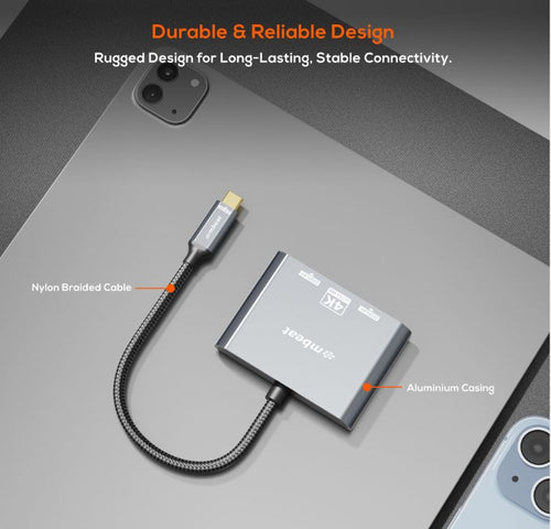 (LS) mbeat® Tough Link USB-C to DP&HDMI Dual 4K/60Hz MST Adapter 4K (3840x2160) @ 60Hz, 4K (3840x2160) @ 30Hz, 2K (2560x1440) @ 60Hz - Space Grey - Image 2