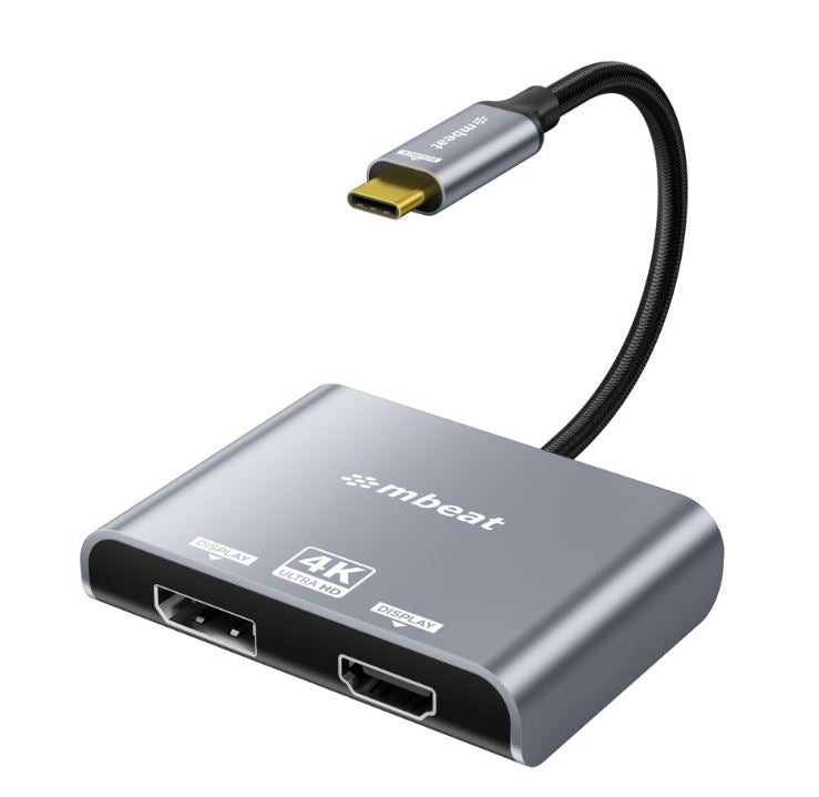 mbeat® Tough Link USB-C to DP&HDMI Dual 4K/60Hz MST Adapter 4K (3840x2160) @ 60Hz, 4K (3840x2160) @ 30Hz, 2K (2560x1440) @ 60Hz - Space Grey - Image 5