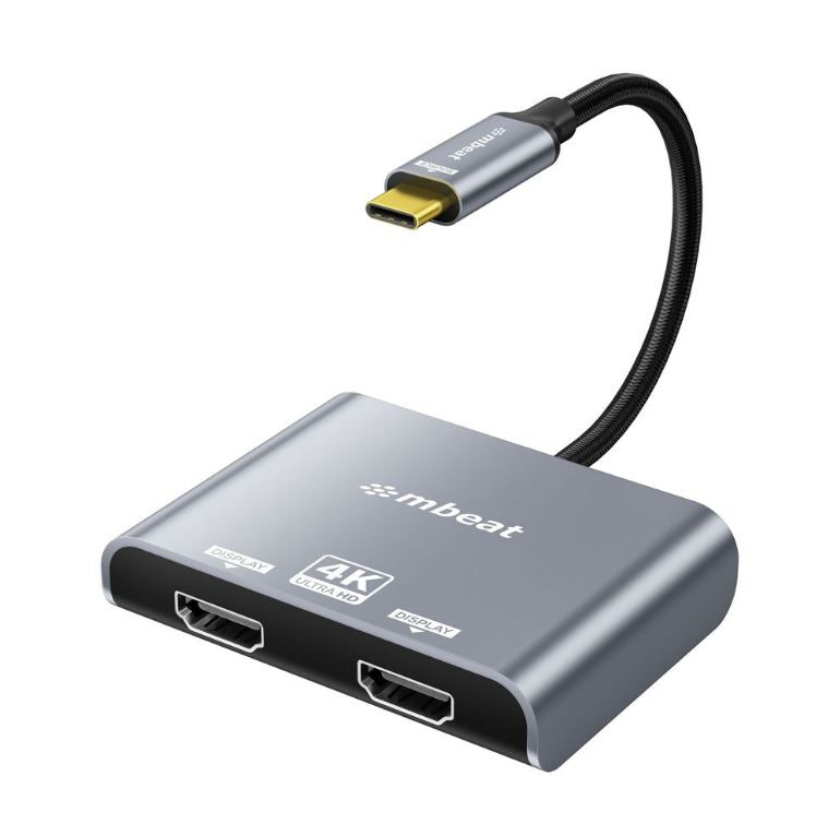 mbeat® Tough Link USB-C to Dual 4K/60Hz HDMI MST Adapter 4K (3840x2160) @ 60Hz, 4K (3840x2160) @ 30Hz, 2K (2560x1440) @ 60Hz- Space Grey - Image 5