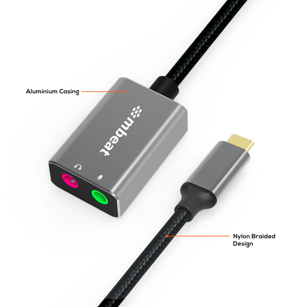 mbeat® Elite USB-C to 3.5mm Audio and Microphone Adapter -  Adds Headphone Audio and Microphone Jack to USB-C Computer, Tablet Smartphone Devices - Image 2