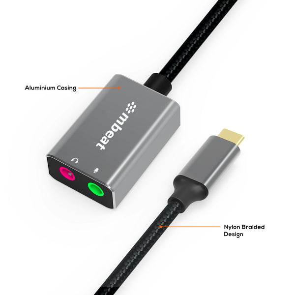 mbeat® Elite USB-C to 3.5mm Audio and Microphone Adapter -  Adds Headphone Audio and Microphone Jack to USB-C Computer, Tablet Smartphone Devices