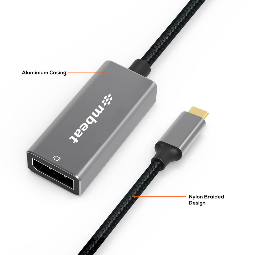 (LS) mbeat® Elite USB-C to Display Port Adapter  -Converts USB-C to DisplayPort female port, 4K@60Hz (3840×2160),  15cm - Space Grey Weight: 30g - Image 2