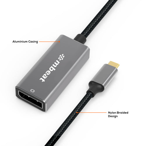 (LS) mbeat® Elite USB-C to Display Port Adapter  -Converts USB-C to DisplayPort female port, 4K@60Hz (3840×2160),  15cm - Space Grey Weight: 30g - Image 2