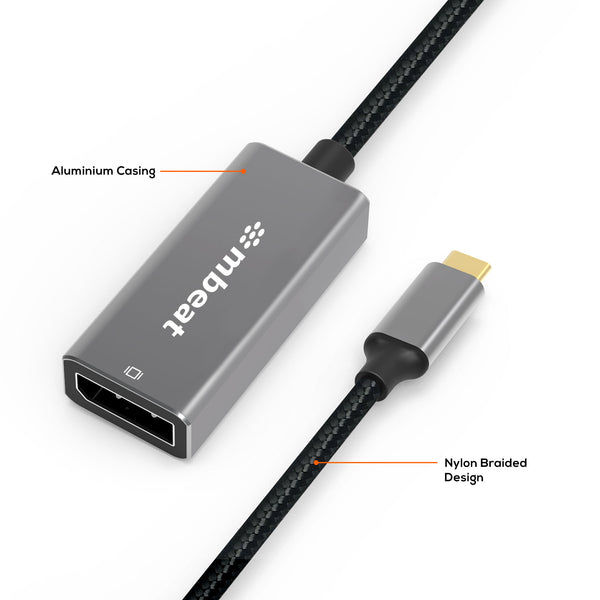 (LS) mbeat® Elite USB-C to Display Port Adapter  -Converts USB-C to DisplayPort female port, 4K@60Hz (3840×2160),  15cm - Space Grey Weight: 30g