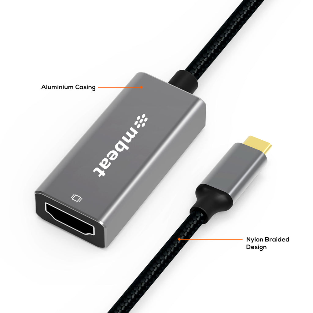 mbeat® Elite USB-C to HDMI Adapter - Converts USB-C  to HDMI Female Port, Supports 4K@60Hz (3840×2160), Gold Plated, Aluminium, Nylon braided Cable - Image 2