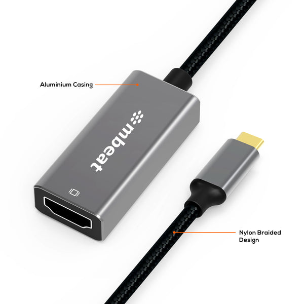 mbeat® Elite USB-C to HDMI Adapter - Converts USB-C  to HDMI Female Port, Supports 4K@60Hz (3840×2160), Gold Plated, Aluminium, Nylon braided Cable