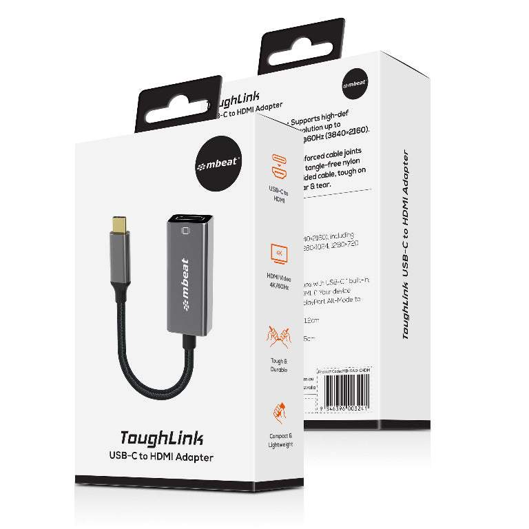 mbeat® Elite USB-C to HDMI Adapter - Converts USB-C  to HDMI Female Port, Supports 4K@60Hz (3840×2160), Gold Plated, Aluminium, Nylon braided Cable - Image 4