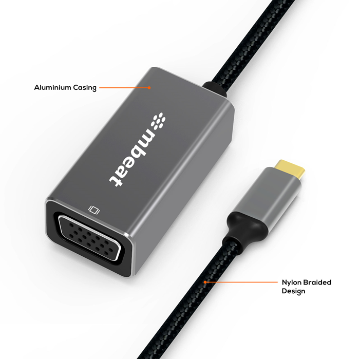 (LS) mbeat® Elite USB-C to VGA Adapter - Coverts USB-C to VGA Female Port,  Supports up to1920×1080@60Hz - Space Grey Weight: 30g - Image 2