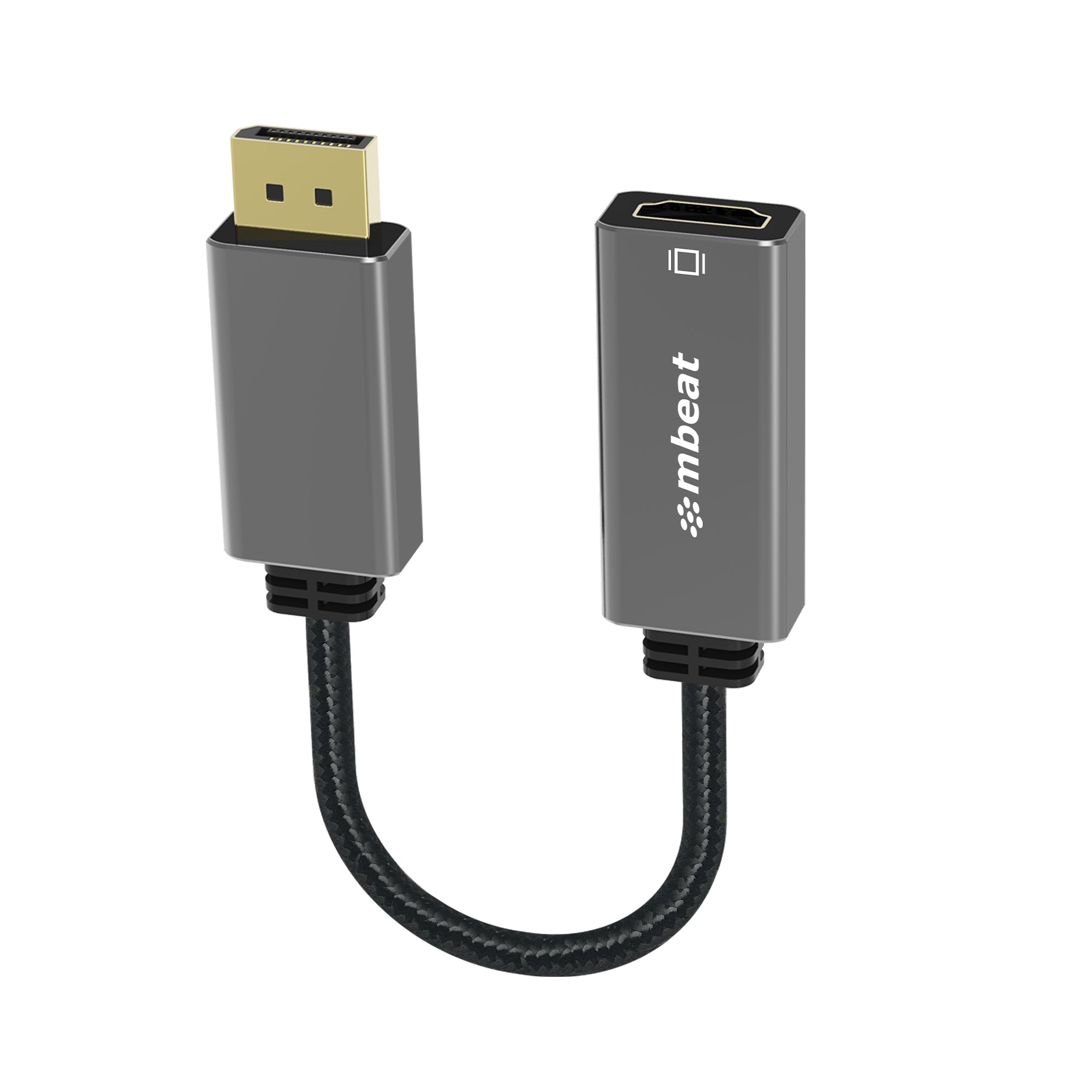 mbeat® Elite Display Port to HDMI Adapter - Converts DisplayPort to HDMI Female Port, Supports 4K@60Hz (3840×2160),  Nylon Braided Cable - Space Grey - Image 1