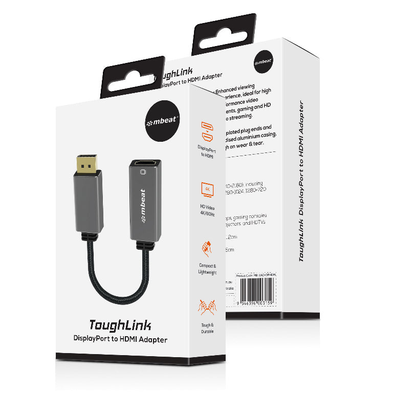 mbeat® Elite Display Port to HDMI Adapter - Converts DisplayPort to HDMI Female Port, Supports 4K@60Hz (3840×2160),  Nylon Braided Cable - Space Grey - Image 4