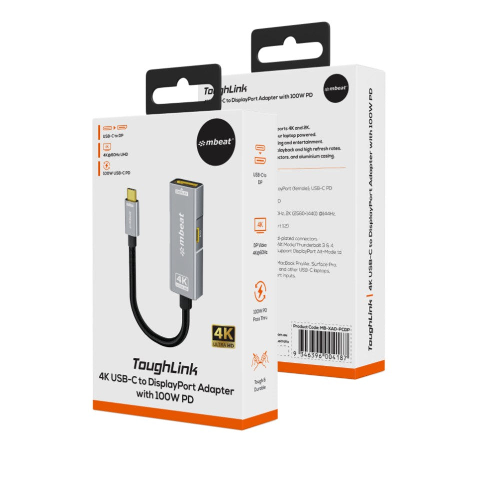 (LS) mbeat® Tough Link USB-C to DP Adapter with 100W PD - Space Grey 4K (3840 x 2160) @60Hz, 2K (2560 x 1440) @144Hz, 1080p (1920 x 1080) @240Hz - Image 4