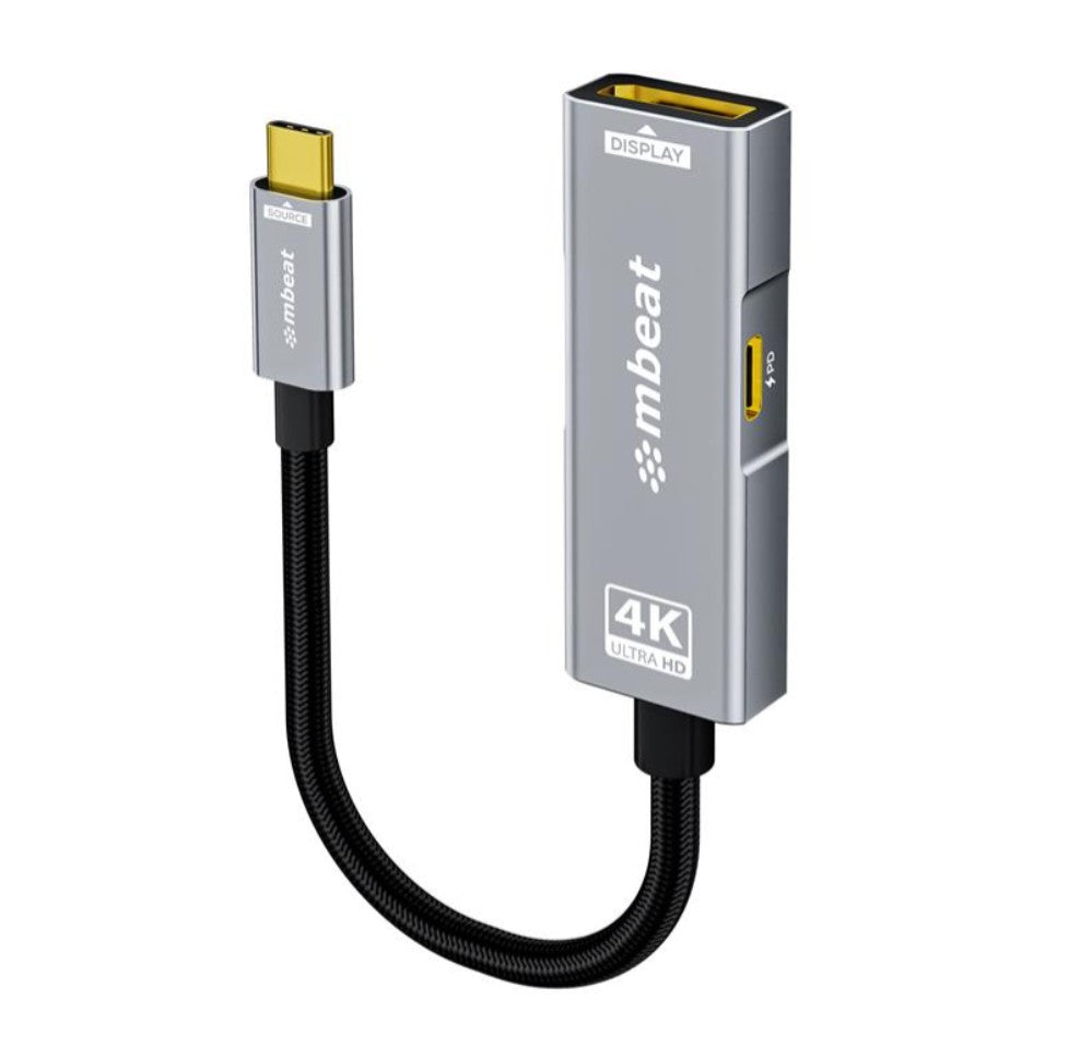 mbeat® Tough Link USB-C to DP Adapter with 100W PD - Space Grey 4K (3840 x 2160) @60Hz, 2K (2560 x 1440) @144Hz, 1080p (1920 x 1080) @240Hz - Image 1