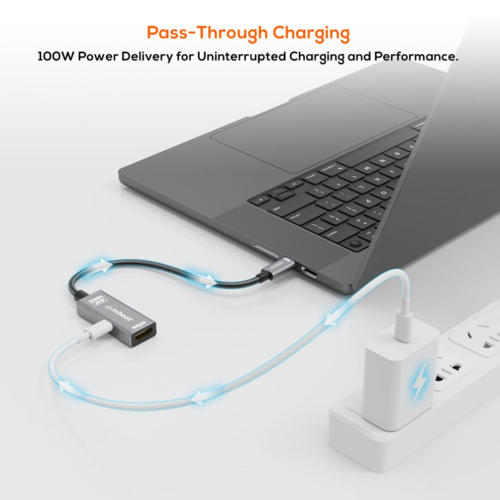 mbeat® Tough Link USB-C to HDMI Adapter with 100W PD - Space Grey  5V-20V/5A, 100W PD  Up to 4K (3840 x 2160) @60Hz - Image 3