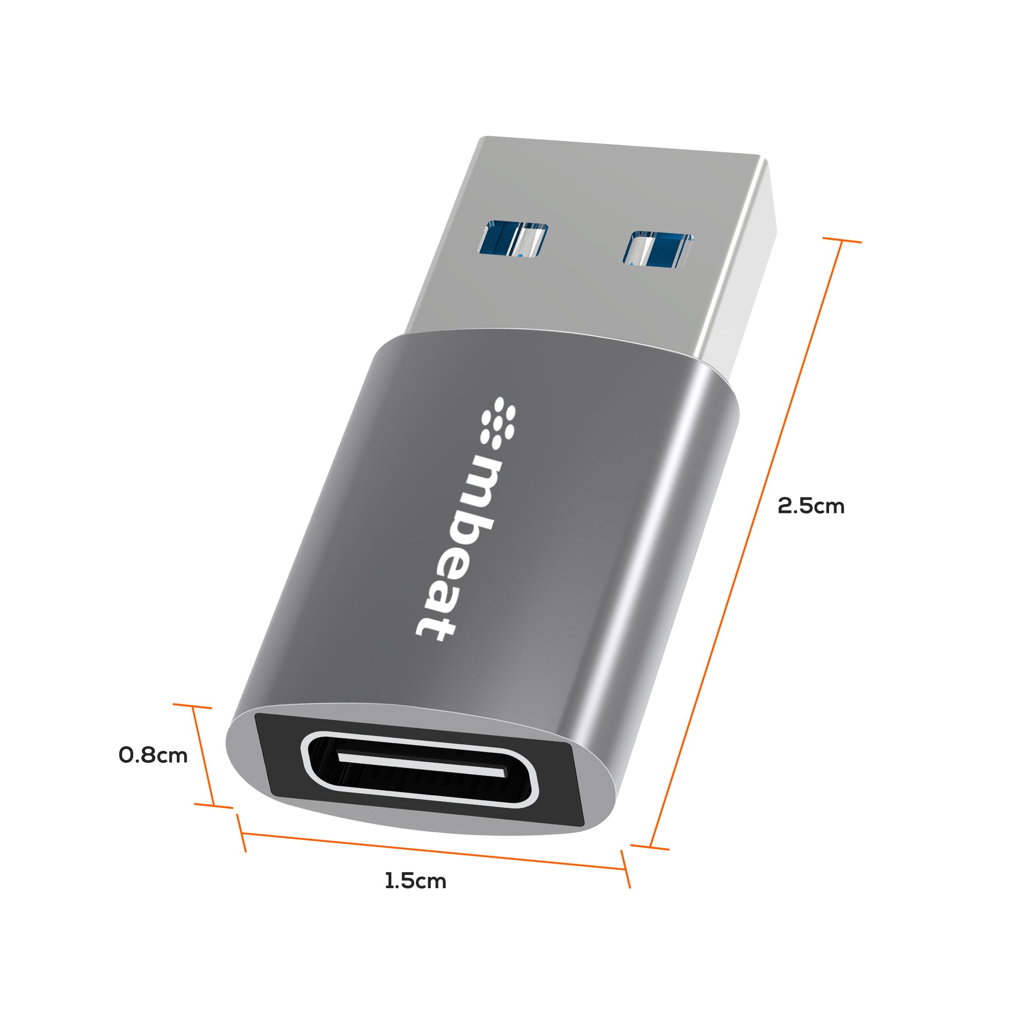 mbeat® Elite USB 3.0 (Male) to USB-C (Female) Adapter -  Converts USB-C device to Any Computers, Laptops with USB-A port, USB 3.0 5Gbps - Space Grey - Image 2