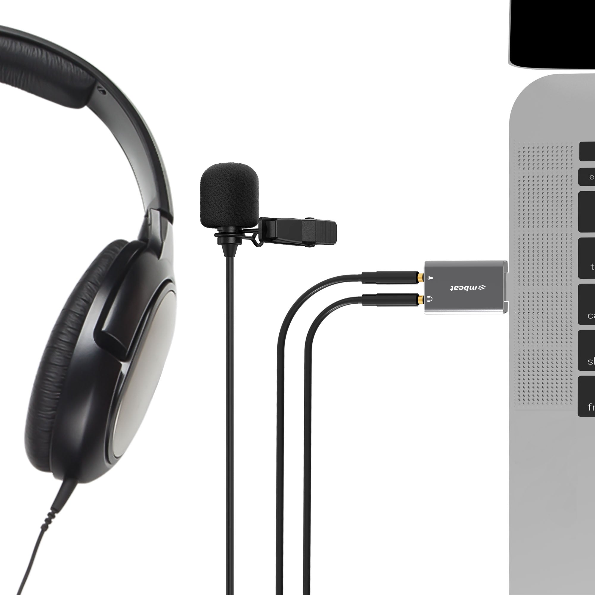 mbeat® Elite USB to 3.5mm Audio and Microphone Adapter - Add Headphone Audio Jack to USB-A Computers, Laptops, Notebooks - Space Grey - Image 3