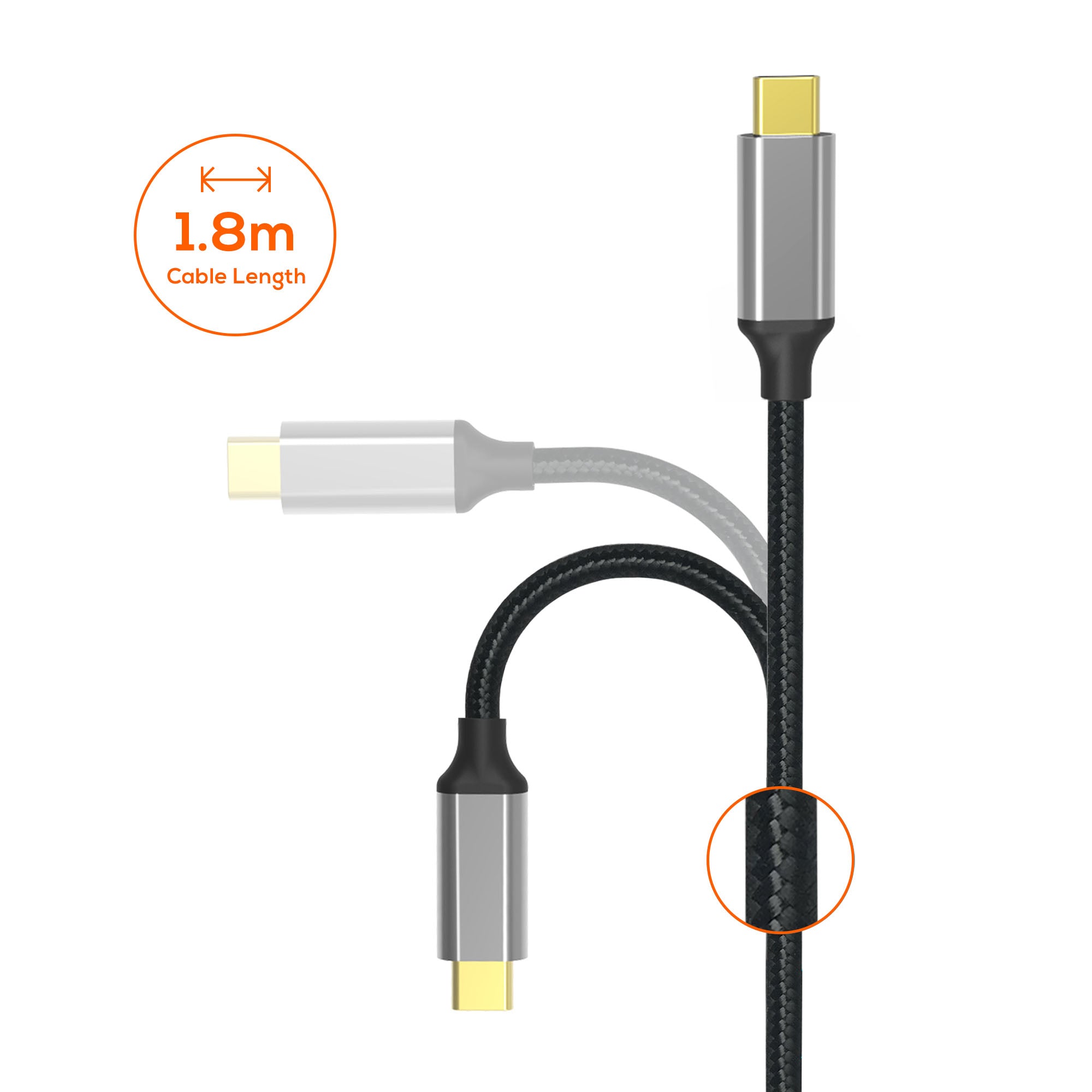 mbeat® Tough Link 1.8m 4K USB-C to Display Port Cable - Converts USB-C to DisplayPort,4K@60Hz (3840×2160), Gold Plated, Aluminium, Nylon Braided Cable - Image 2