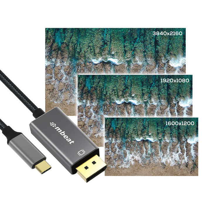 mbeat® Tough Link 1.8m 4K USB-C to Display Port Cable - Converts USB-C to DisplayPort,4K@60Hz (3840×2160), Gold Plated, Aluminium, Nylon Braided Cable - Image 3