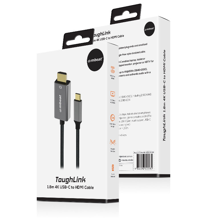 mbeat® Tough Link 1.8m 4K USB-C to HDMI Cable - Extend USB-C Laptop, Tablet or Smartphone Video to HDMI Monitor, Projector, HDTV, 4K@60Hz(3840×2160) - Image 4