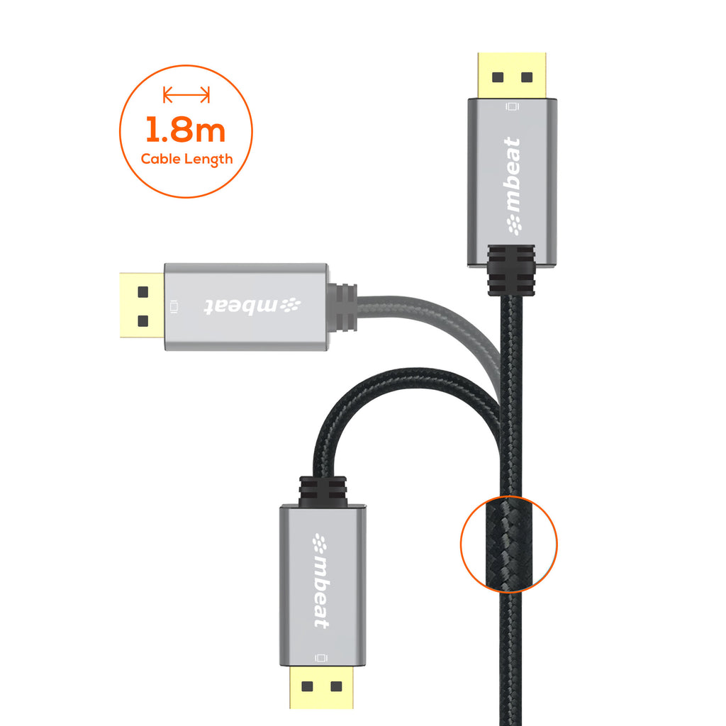 mbeat® Tough Link 1.8m Display Port Cable v1.4 - Connects Computer, Laptop to HDTV, Monitor, Gaming Console, Supports 8K@60Hz (7680×4320) -Space Grey - Image 2