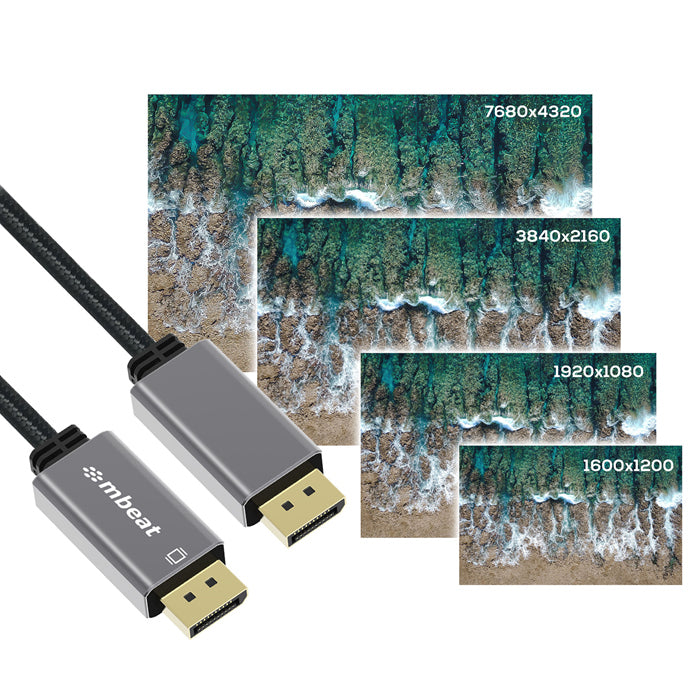 mbeat® Tough Link 1.8m Display Port Cable v1.4 - Connects Computer, Laptop to HDTV, Monitor, Gaming Console, Supports 8K@60Hz (7680×4320) -Space Grey - Image 3