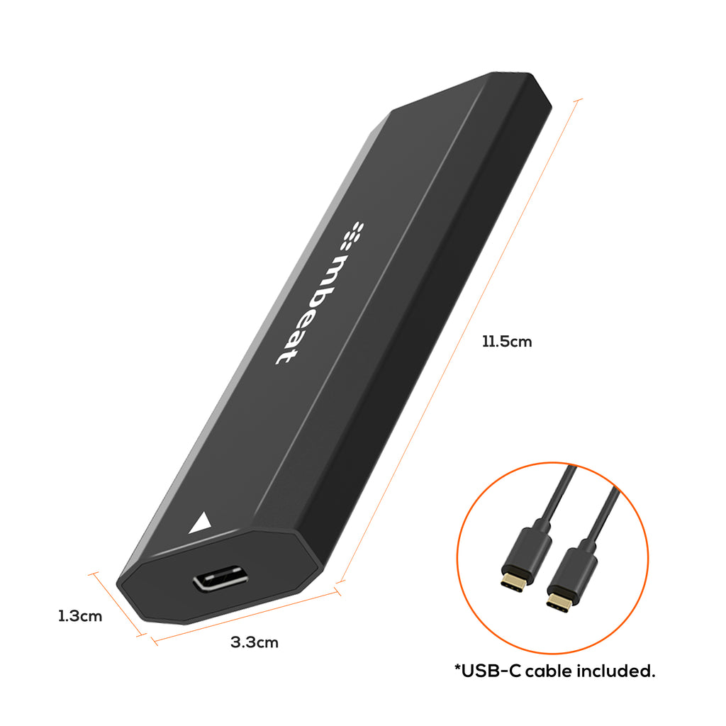 mbeat® Elite USB-C to M.2 SSD Enclosure - Pocket Size, Ultra Durable, Supports M Key, B+M Key SSD Size 2230, 2242, 2260, 2280, NVME, SATA, 50cm Cable - Image 3