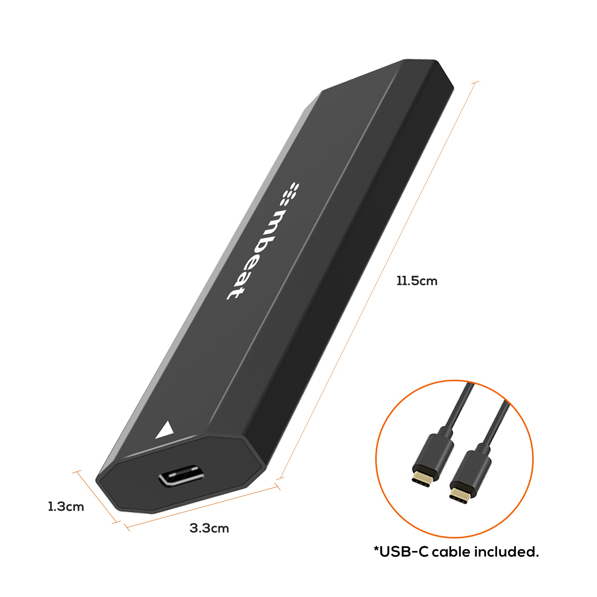 mbeat® Elite USB-C to M.2 SSD Enclosure - Pocket Size, Ultra Durable, Supports M Key, B+M Key SSD Size 2230, 2242, 2260, 2280, NVME, SATA, 50cm Cable - Image 3