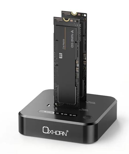 Oxhorn Dual Bay M.2 SSD Docking Station USB 3.2 Gen 2x2 M.2 NVMe SSD 16TB 10Gbp Supports Macs Windows Android Linux 2230/2242/2260/2280/22110 - Image 1