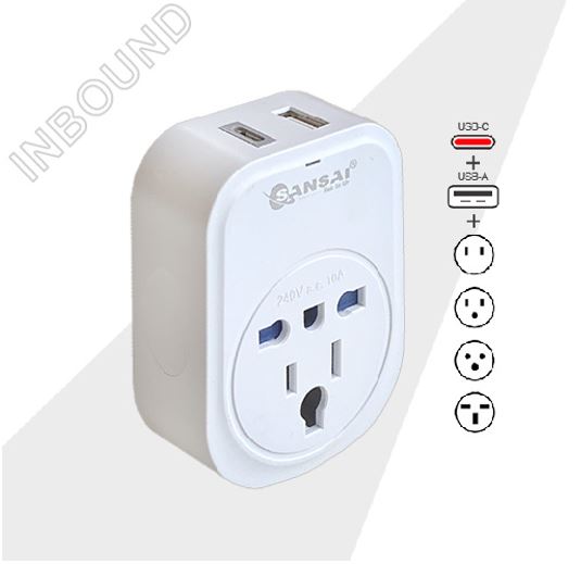 Sansai USB Travel Adaptor USB A + C 2xUSB Charging Outlets 100-240VAC 10A 2400W Compatible with plugs from many countries - Image 4