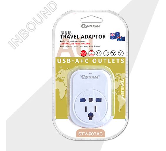 Sansai USB Travel Adaptor USB A + C 2xUSB Charging Outlets 100-240VAC 10A 2400W Compatible with plugs from many countries - Image 3
