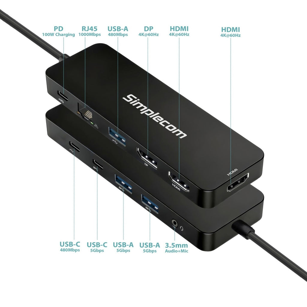 Simplecom CHT811 11-in-1 USB-C 4K Triple Display MST Docking Station with Dual HDMI DP - Image 4
