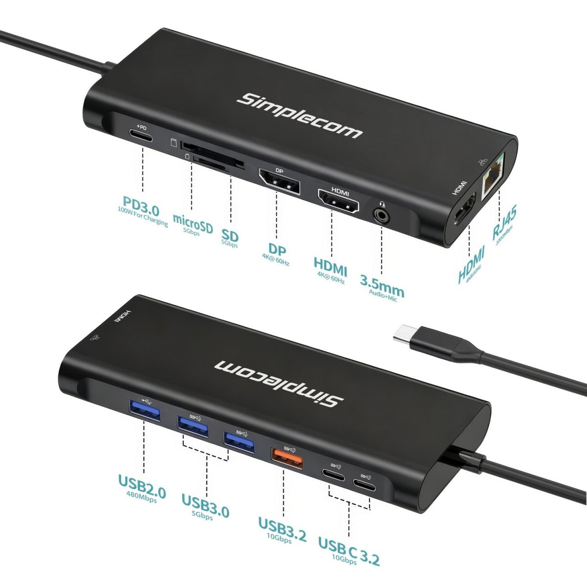 Simplecom CHT814 14-in-1 USB-C 4K Triple Display MST Docking Station with Dual HDMI DP - Image 4