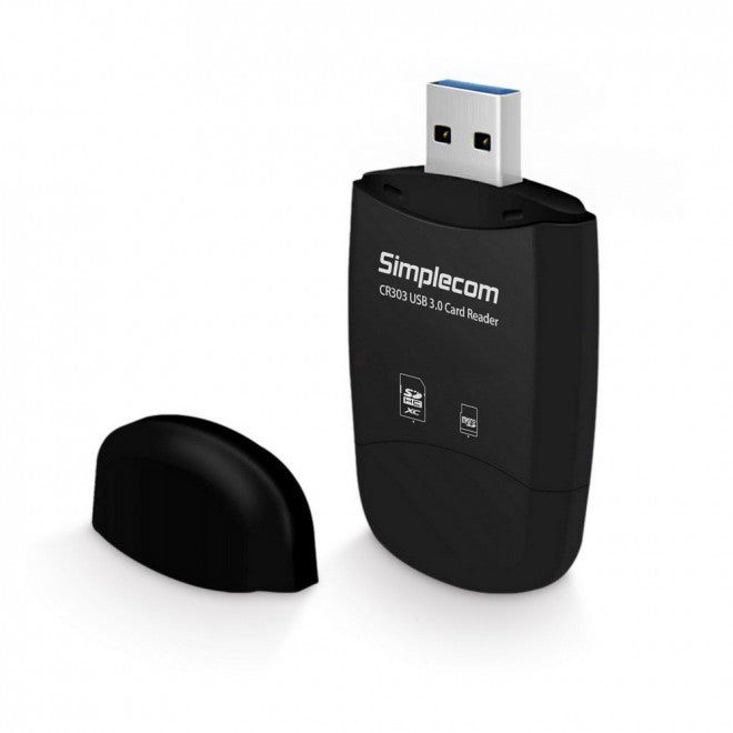 Simplecom CR303 2 Slot SuperSpeed USB 3.0 Card Reader with Dual Caps -Black - Image 2