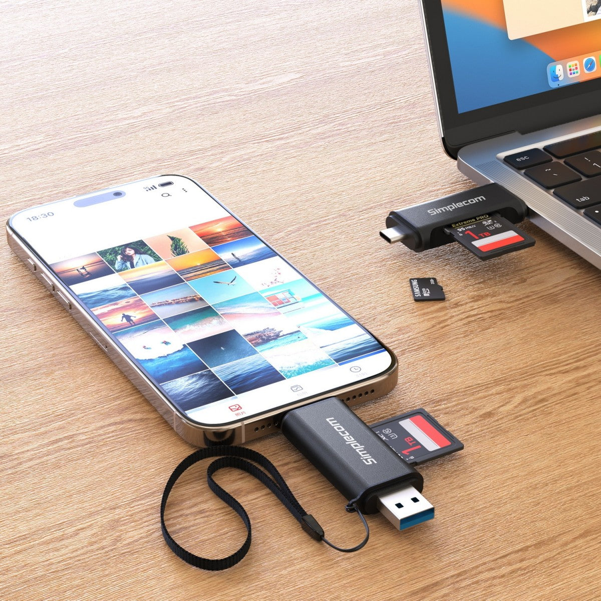 Simplecom CR402B SuperSpeed USB-C and USB-A Dual Slot Card Reader for SD MicroSD USB 3.2 Gen 1 - Image 4