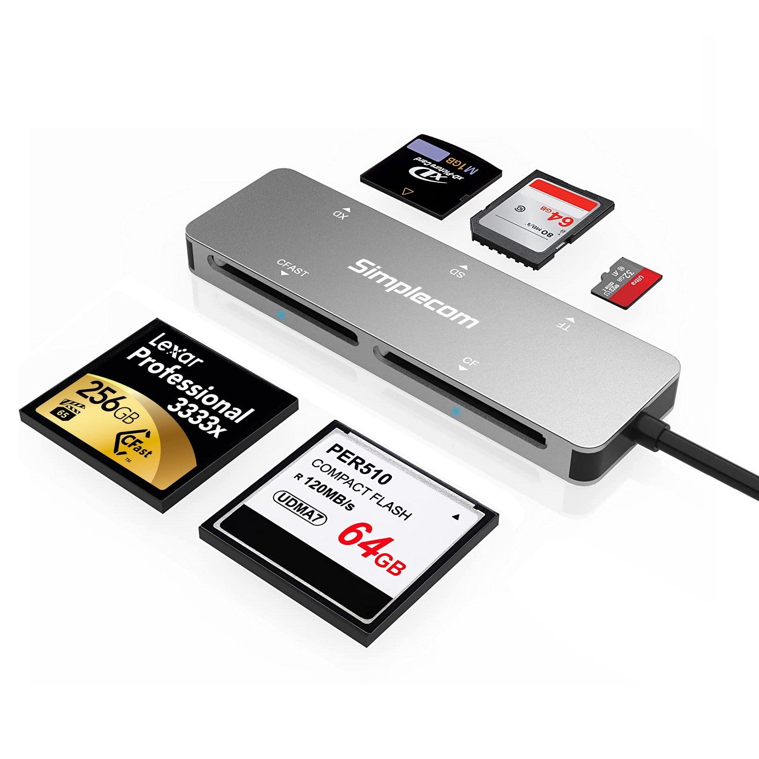 Simplecom CR407 5-Slot SuperSpeed USB 3.0 and USB-C to CFast/CF/XD/SD/MicroSD Card Reader - Image 4