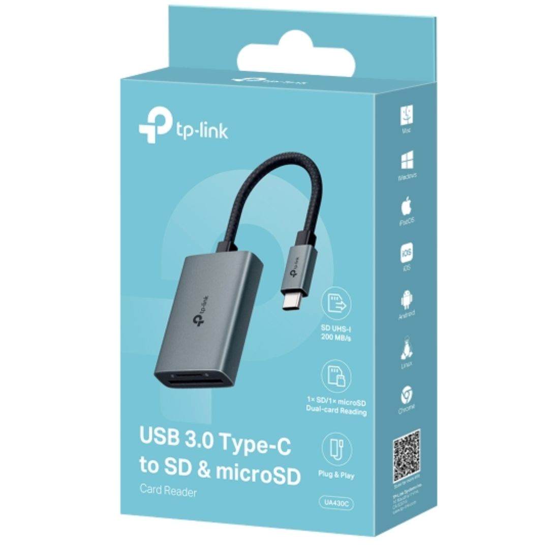 TP-Link UA430C USB 3.0 Type-C to SD & microSD 3.0 Card Reader, support SD，SDHC、SDXC，microSD、microSDHC、microSDXC cards up to 2TB. - Image 5