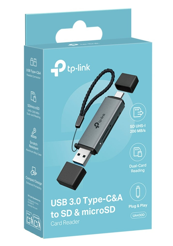 TP-Link UA430D USB 3.0 Type-C&A to SD & microSD 3.0 Card Reader, support SD，SDHC、SDXC，microSD、microSDHC、microSDXC cards up to 2TB. - Image 3