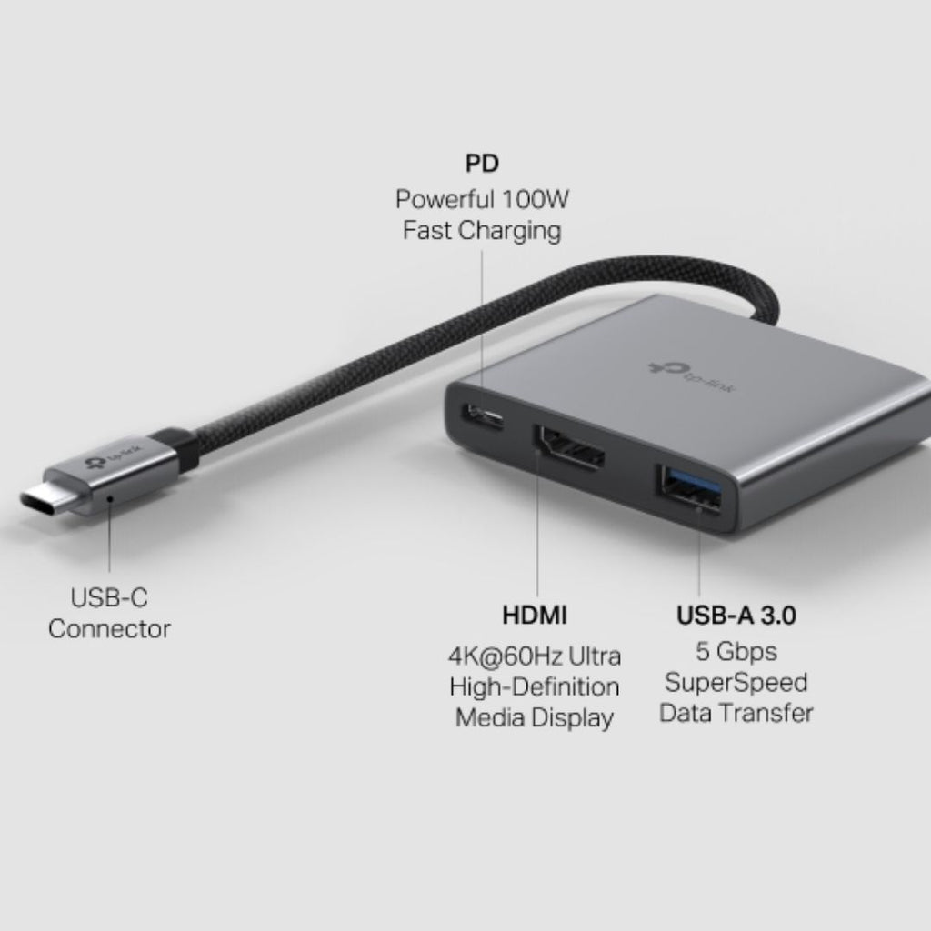 TP-Link UH3020C USB Type-C 3 in 1 Hub, 4K@60Hz HDMI, 100W Power Delivery, 1× USB-A Data Ports. - Image 3