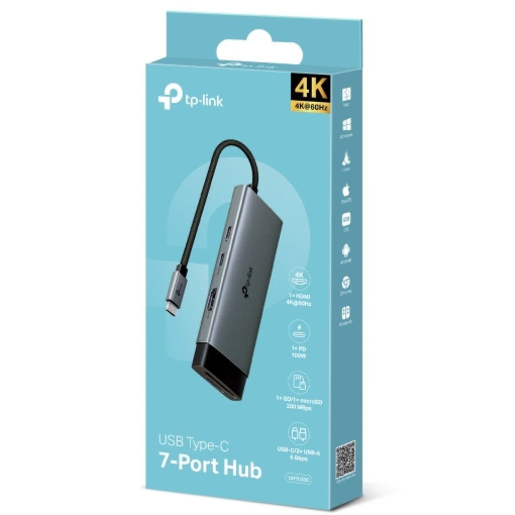 TP-Link UH7020C USB Type-C 7 in 1 Hub, 4K@60Hz HDMI, SD & microSD UHS-I, 100W Power Delivery, 1× USB-C Data Port, 2× USB-A Data Ports. - Image 1