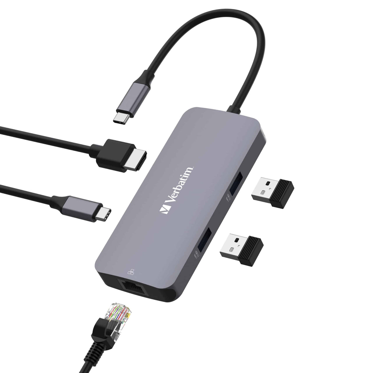 Verbatim USB-C Pro Multiport Hub 5 Port, HDMI 4K60, RJ45 1GbE, 2x USB-A 3.2 Gen1 5Gbps, USB-C PD 100W in/85W to host, pass-through charging - Image 1