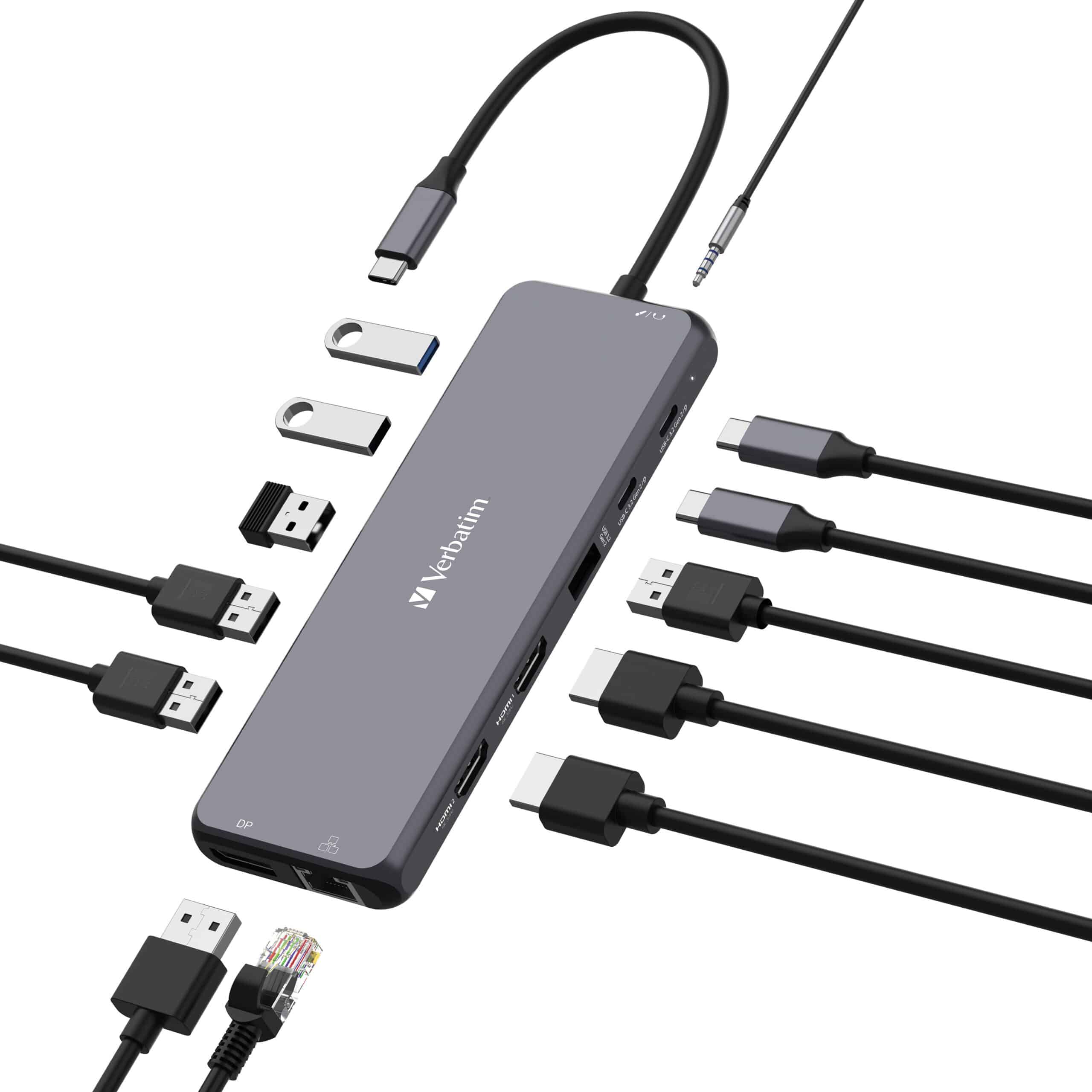 Verbatim USB-C Pro Multiport Hub 13 Ports, 2x HDMI + DP 8K30, triple 4K, RJ45 1GbE, 2x USB-C PD 100W in + 10Gbps data, 6x USB-A, audio in/out - Image 1