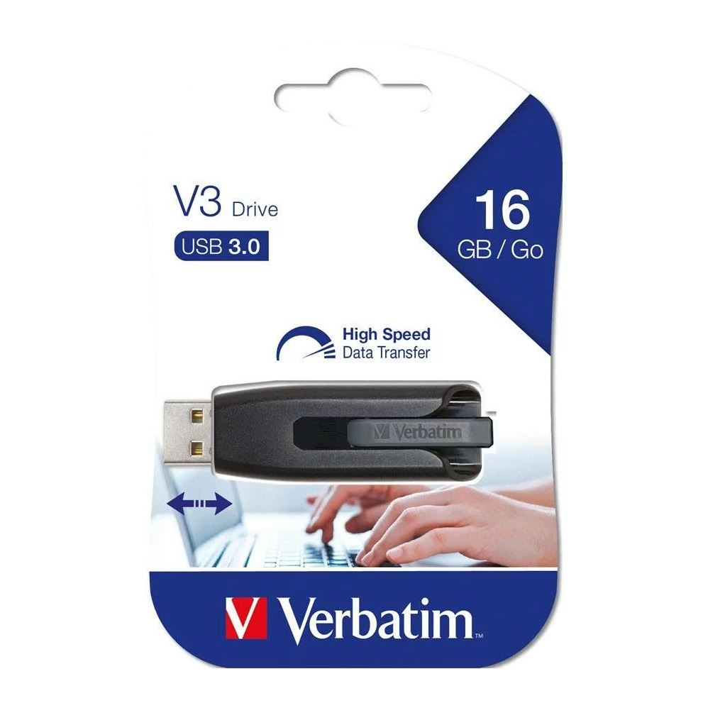 Verbatim 16GB V3 USB3.0 Grey Store'n'Go V3; Retractable USB Storage Drive Memory Stick - Image 2
