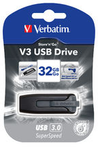 Verbatim 32GB V3 USB3.0 Grey Store'n'Go V3; Retractable USB Storage Drive Memory Stick - Image 1